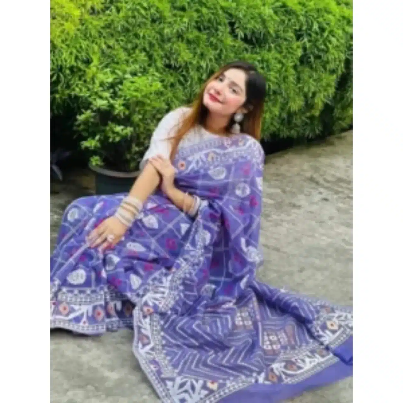 purple-half-silk-handprinted-saree-225x300 Premium Half Silk Skin Print Saree for Ladies | SmartDokan - Image 1